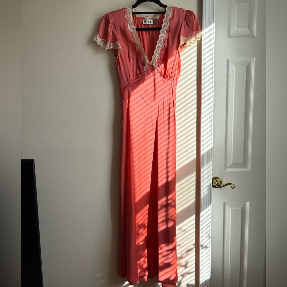 RIXO Coral and Cream Dress- Clarice Silk Dress - Picture 7 of 7